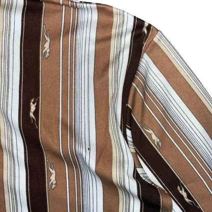 Vtg 70s 'Mr Blason' Brown White Stripe Greyhound Novelty Print Shirt S/M