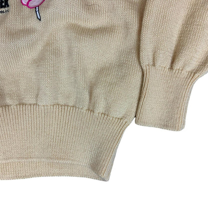 80s RARE Cream Beige Pink Panther Golf Novelty Knit Wool Sweater Jumper M/L