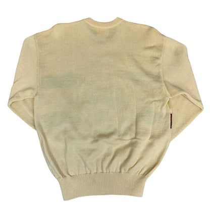 80s RARE Cream Beige Pink Panther Golf Novelty Knit Wool Sweater Jumper M/L