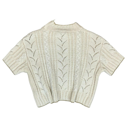 Vtg 80s 'Christian Dior' Cream Gold Cropped Cable Crochet Knit Jumper UK 12