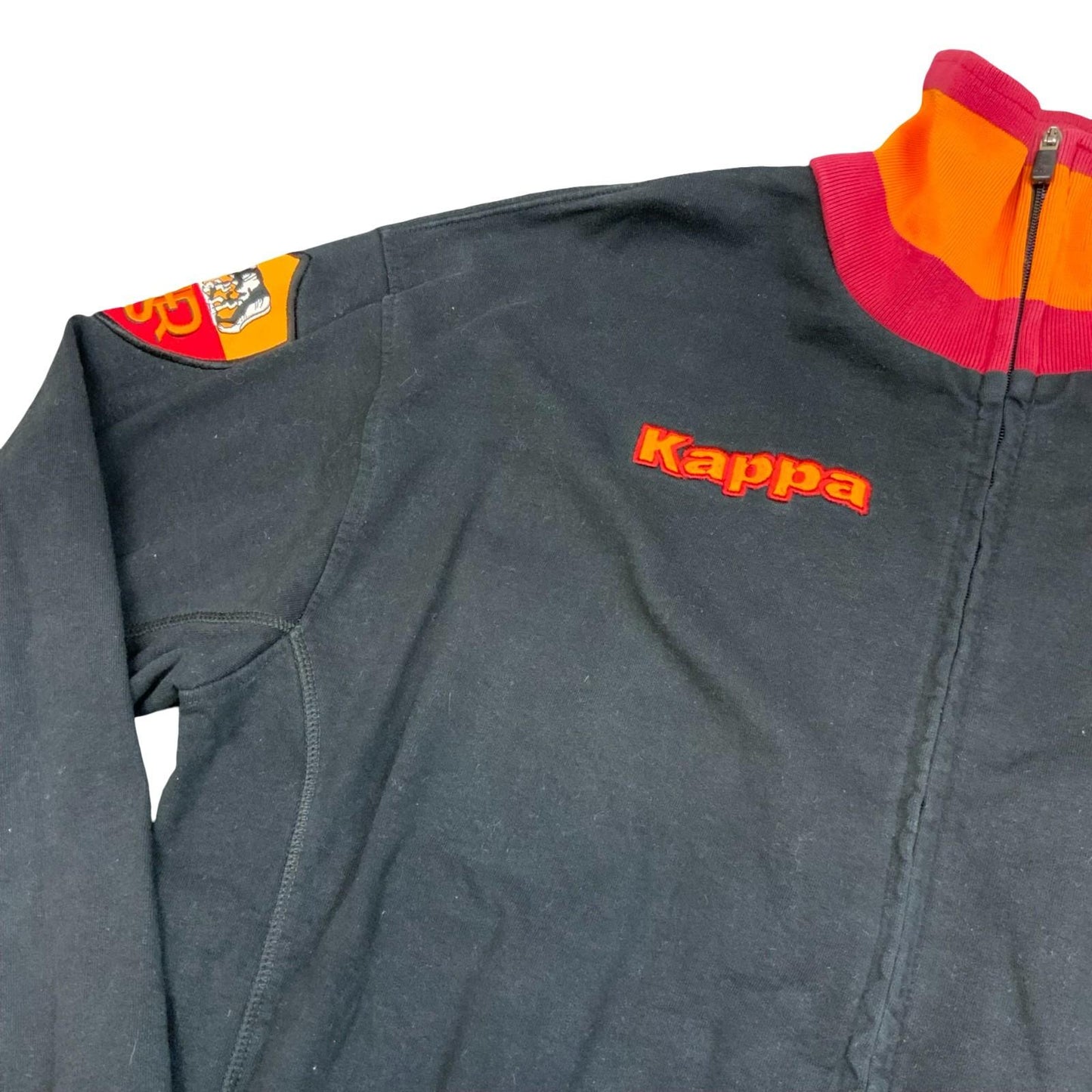 Vintage Rare 90s Kappa Retro AS Roma Black Orange Red Zip-Up Track Jacket XXL