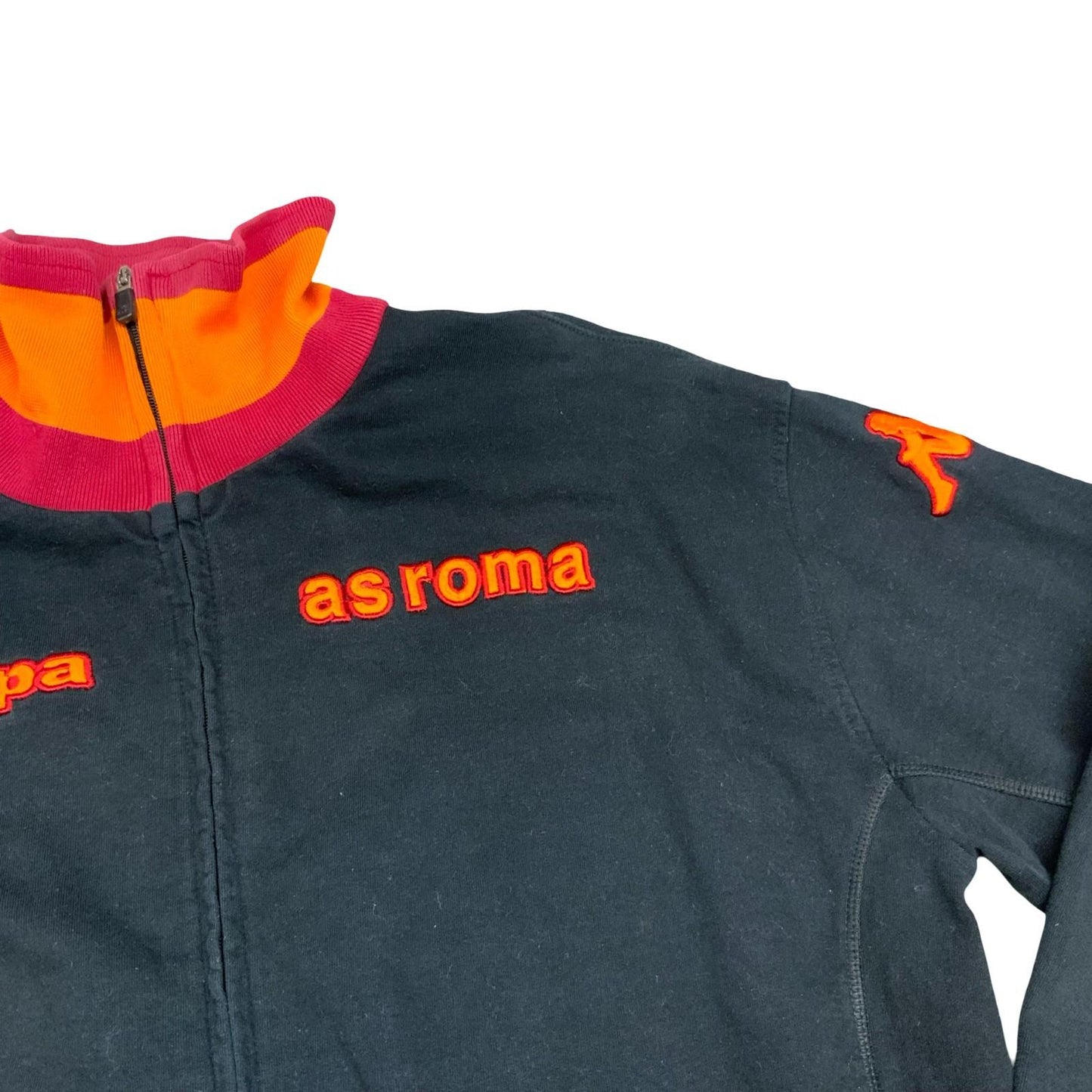 Vintage Rare 90s Kappa Retro AS Roma Black Orange Red Zip-Up Track Jacket XXL