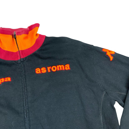 Vintage Rare 90s Kappa Retro AS Roma Black Orange Red Zip-Up Track Jacket XXL