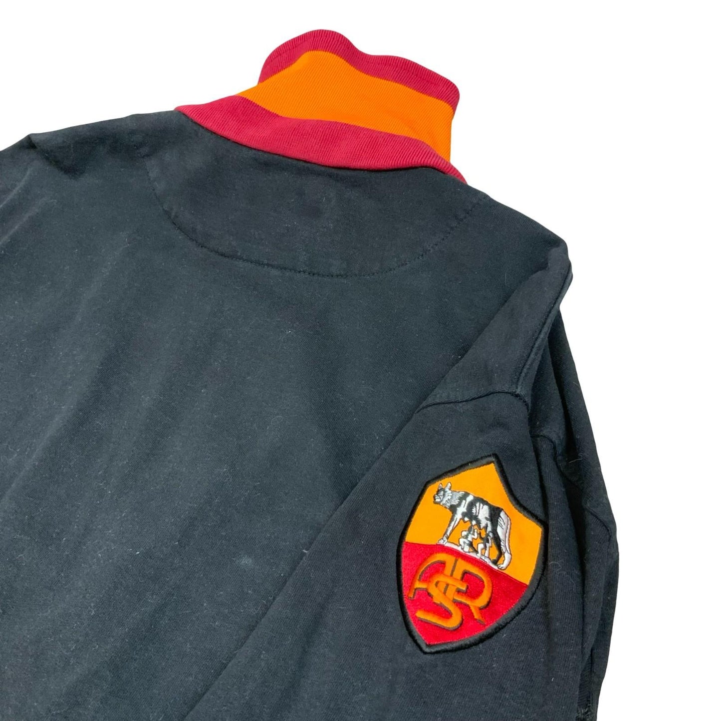 Vintage Rare 90s Kappa Retro AS Roma Black Orange Red Zip-Up Track Jacket XXL