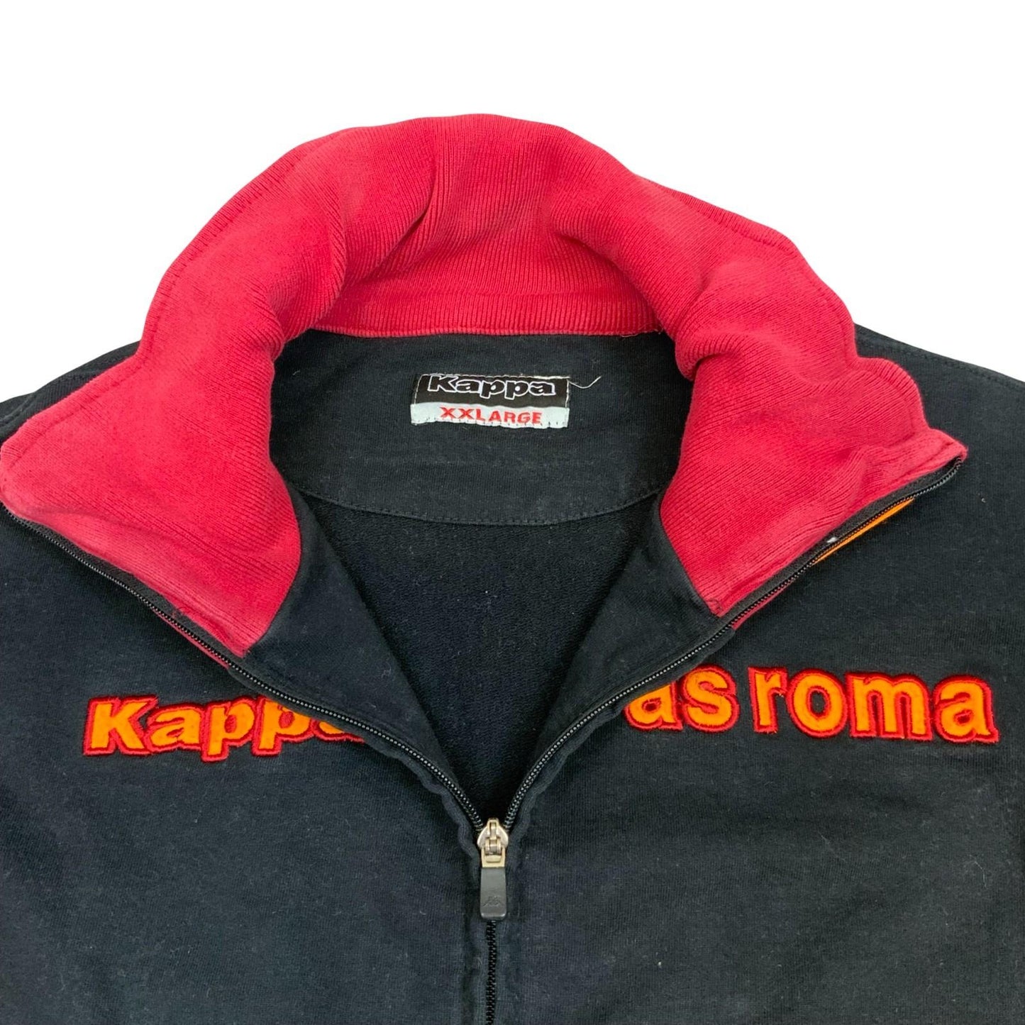 Vintage Rare 90s Kappa Retro AS Roma Black Orange Red Zip-Up Track Jacket XXL
