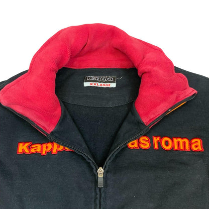 Vintage Rare 90s Kappa Retro AS Roma Black Orange Red Zip-Up Track Jacket XXL