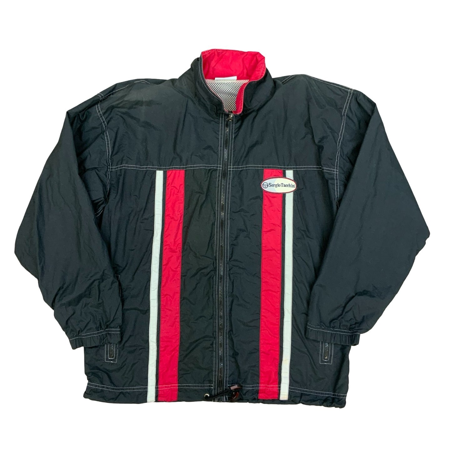 Vtg 90s Black Red White 'Sergio Tacchini' Full-Zip Up Jacket Windbreaker XL/2XL