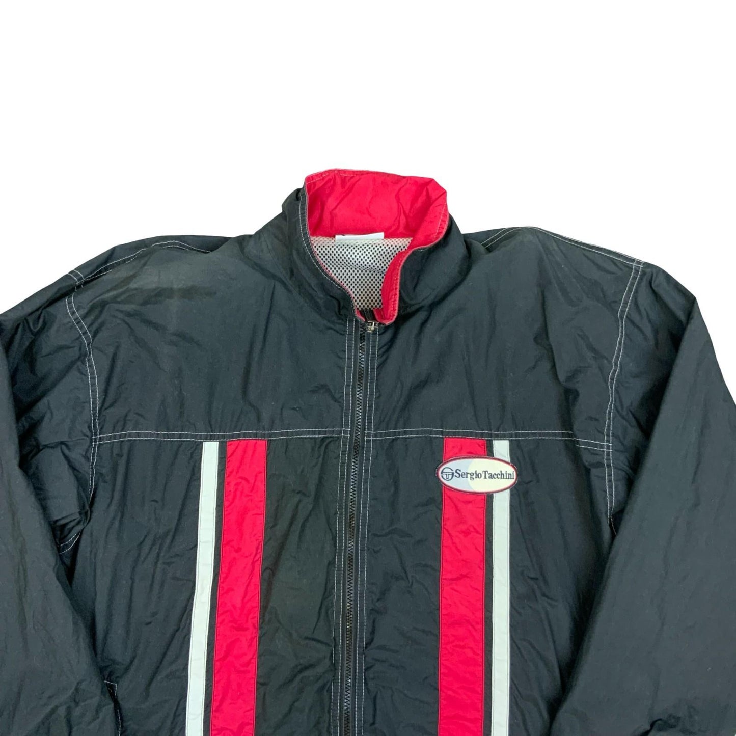 Vtg 90s Black Red White 'Sergio Tacchini' Full-Zip Up Jacket Windbreaker XL/2XL