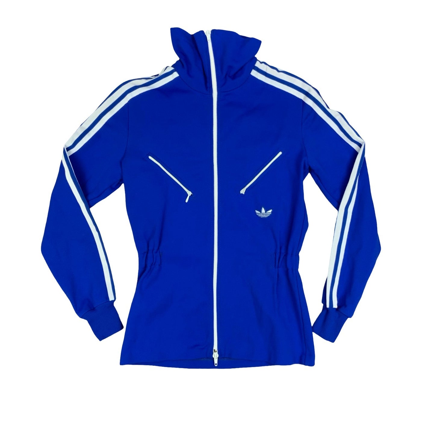 Vtg 60s 70s Adidas Originals Blue Trefoil Retro Womens Zip-Up Track Jacket UK 8