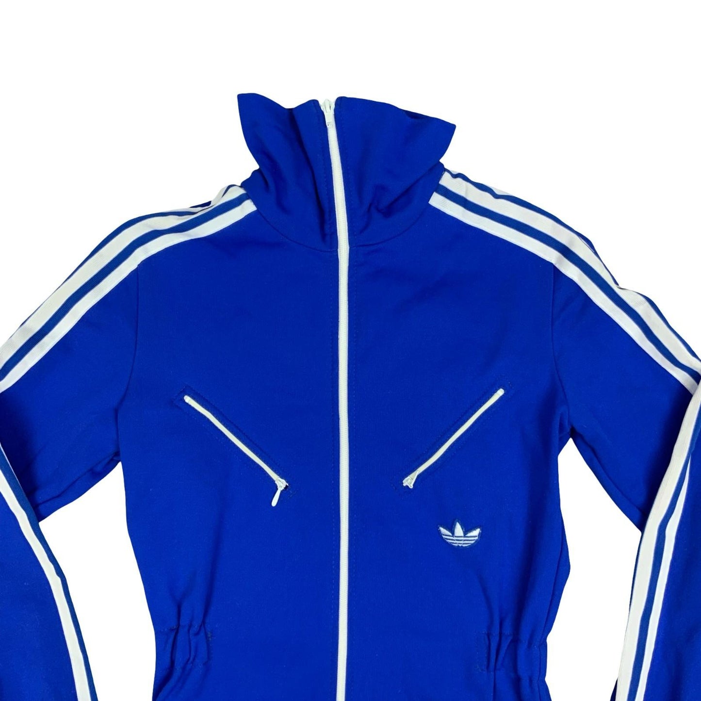 Vtg 60s 70s Adidas Originals Blue Trefoil Retro Womens Zip-Up Track Jacket UK 8