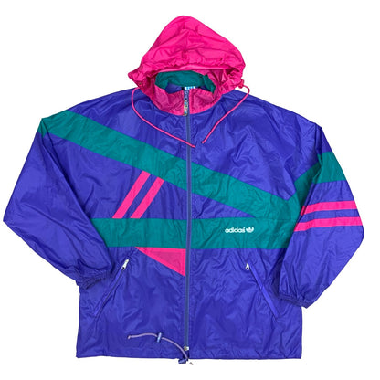 Vintage 90s Adidas Purple Green Pink Colour Block Full-Zip Up Windbreaker XXL