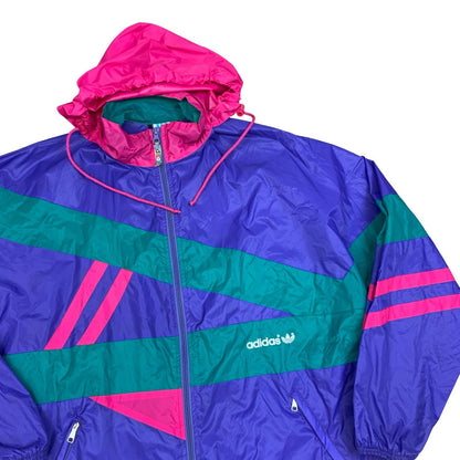 Vintage 90s Adidas Purple Green Pink Colour Block Full-Zip Up Windbreaker XXL