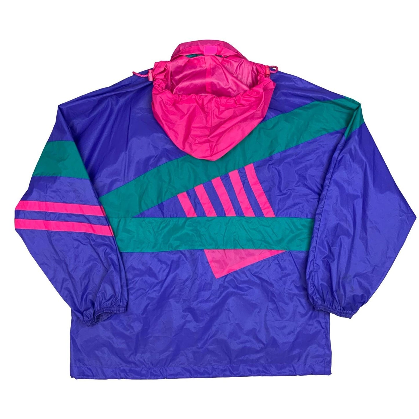 Vintage 90s Adidas Purple Green Pink Colour Block Full-Zip Up Windbreaker XXL