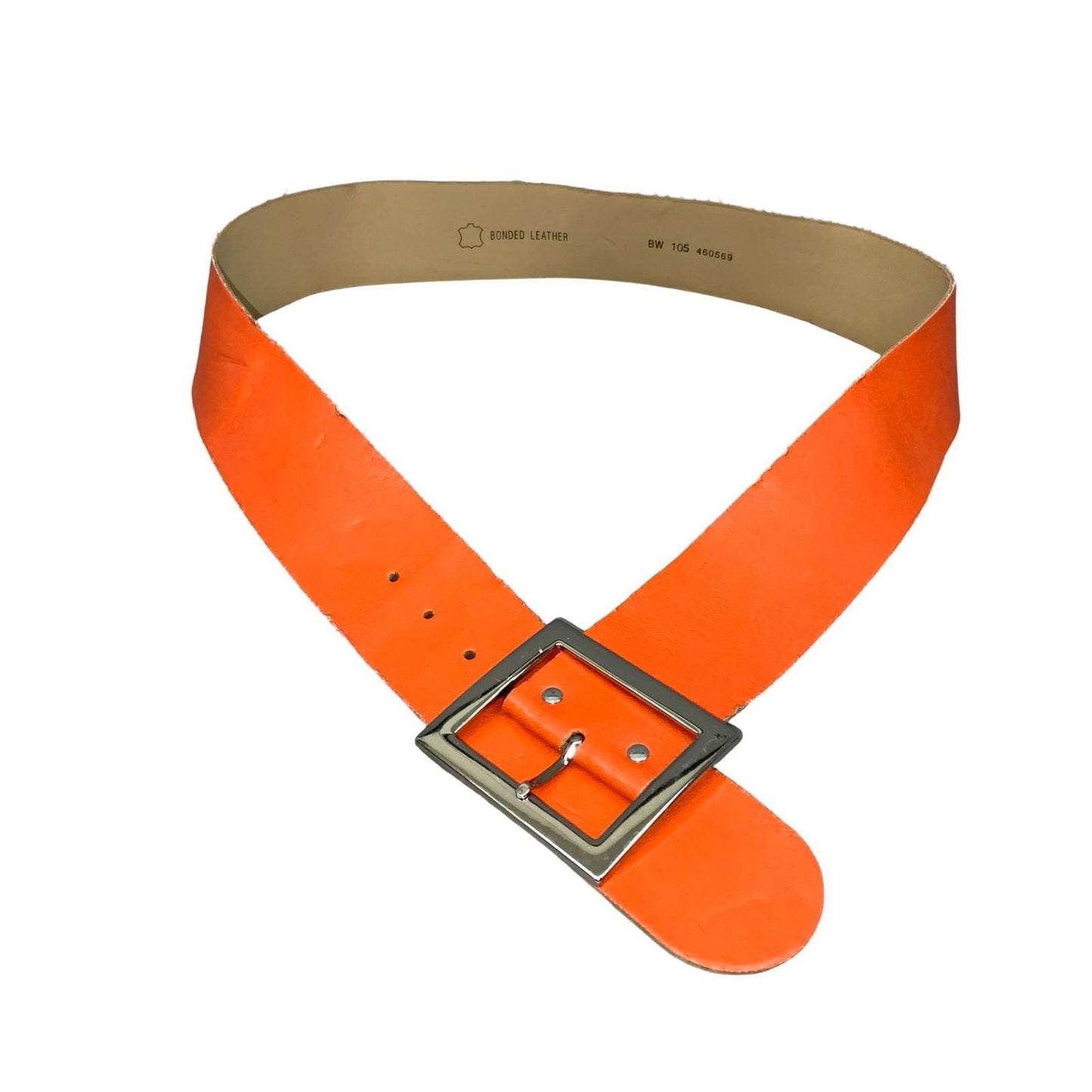 90s Orange Statement Real Leather Square Buckle Statement Belt UK 18 L/XL 40"