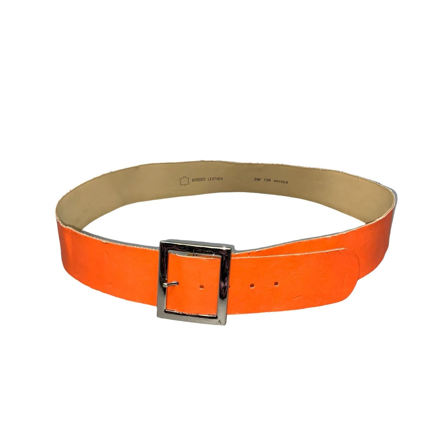 90s Orange Statement Real Leather Square Buckle Statement Belt UK 18 L/XL 40"