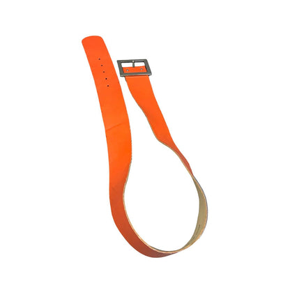 90s Orange Statement Real Leather Square Buckle Statement Belt UK 18 L/XL 40"
