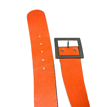 90s Orange Statement Real Leather Square Buckle Statement Belt UK 18 L/XL 40"
