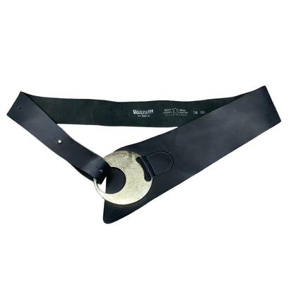 90s 'Vanzetti' by BGM Black Silver Circle Buckle Real Leather Belt Size XL