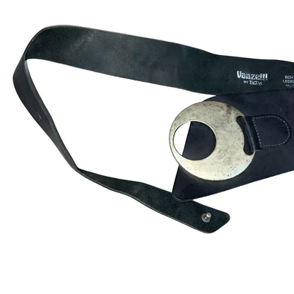 90s 'Vanzetti' by BGM Black Silver Circle Buckle Real Leather Belt Size XL