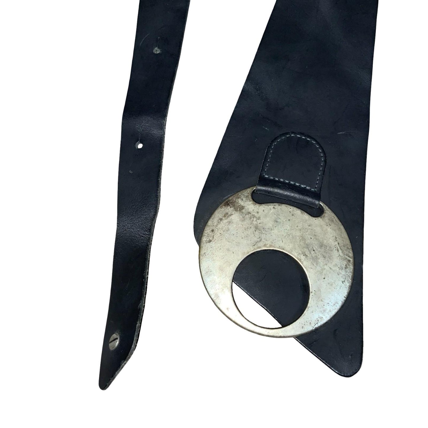 90s 'Vanzetti' by BGM Black Silver Circle Buckle Real Leather Belt Size XL