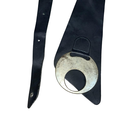 90s 'Vanzetti' by BGM Black Silver Circle Buckle Real Leather Belt Size XL
