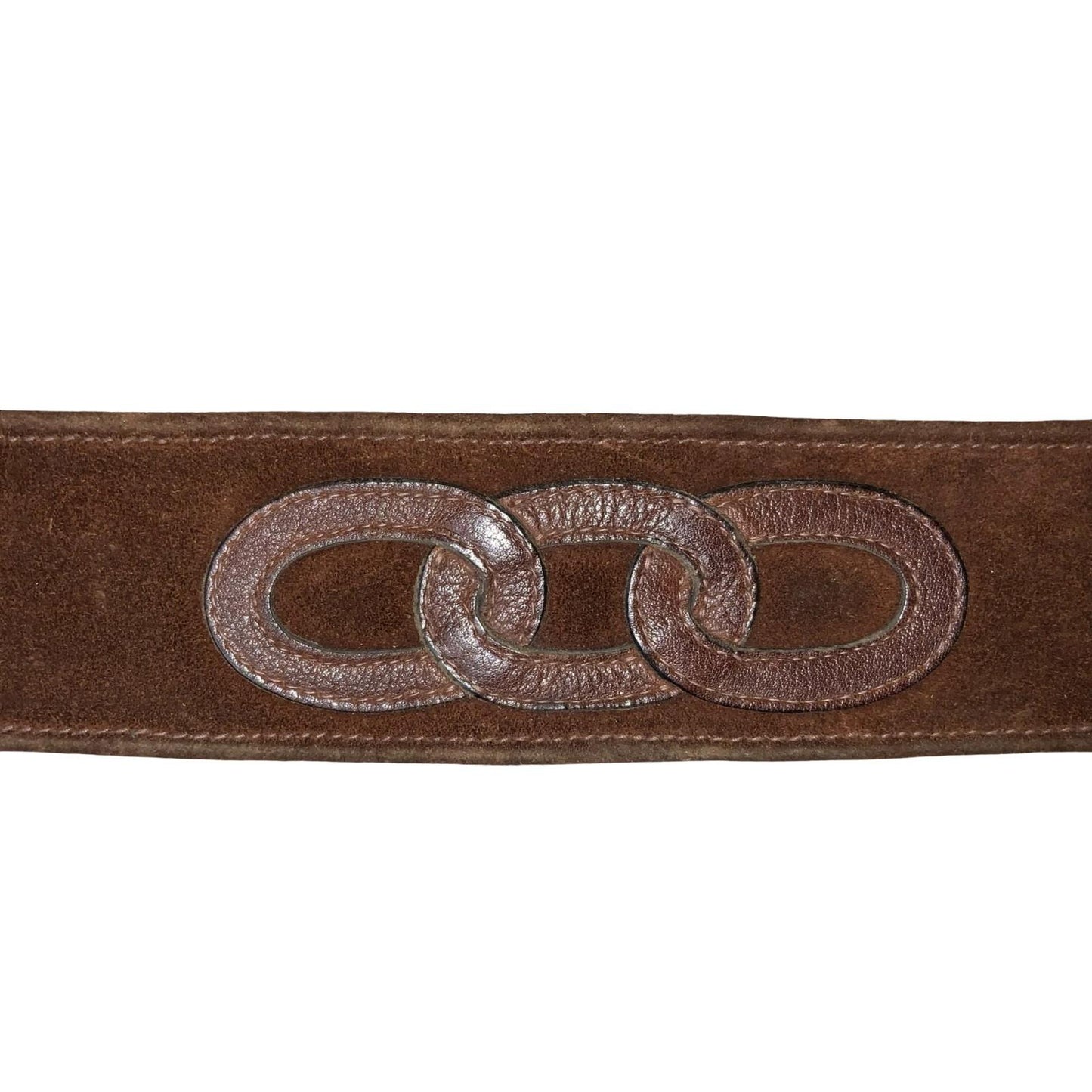 Vtg Brown Suede Silver Buckle Oval Patterned Pirate Western Waist Belt Size M/L