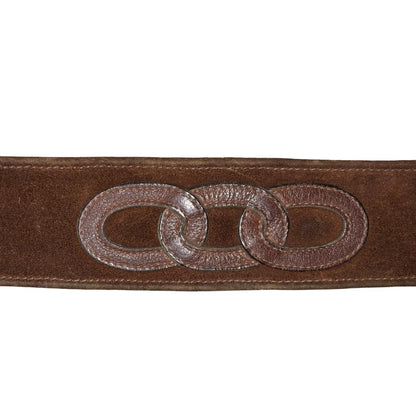 Vtg Brown Suede Silver Buckle Oval Patterned Pirate Western Waist Belt Size M/L