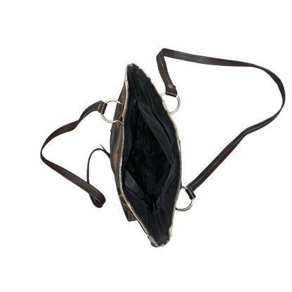 Vtg 70s 80s Black Brown Patchwork Round Boho Leather Handbag