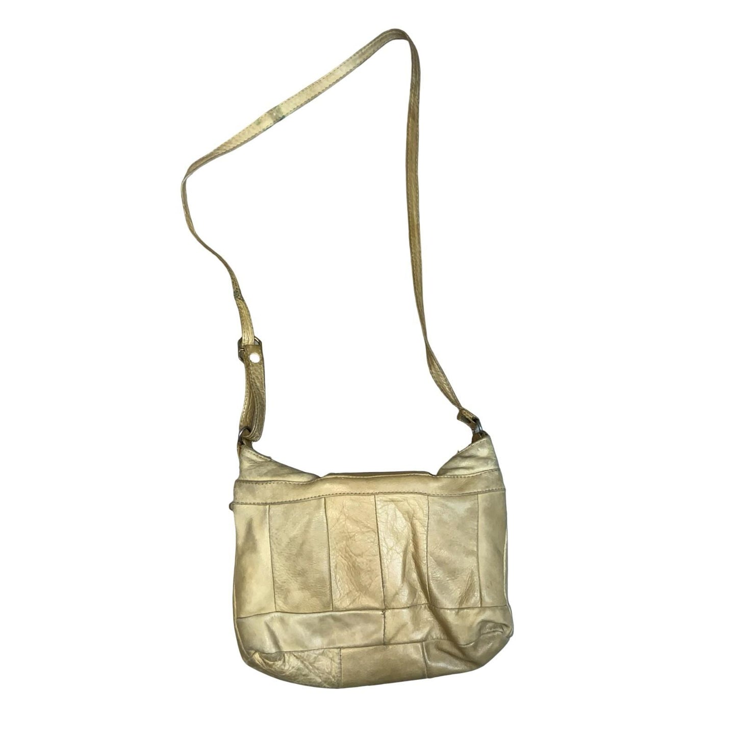 Vtg Beige Leather Patchwork Croc Embossed Casual Crossbody Hobo Handbag