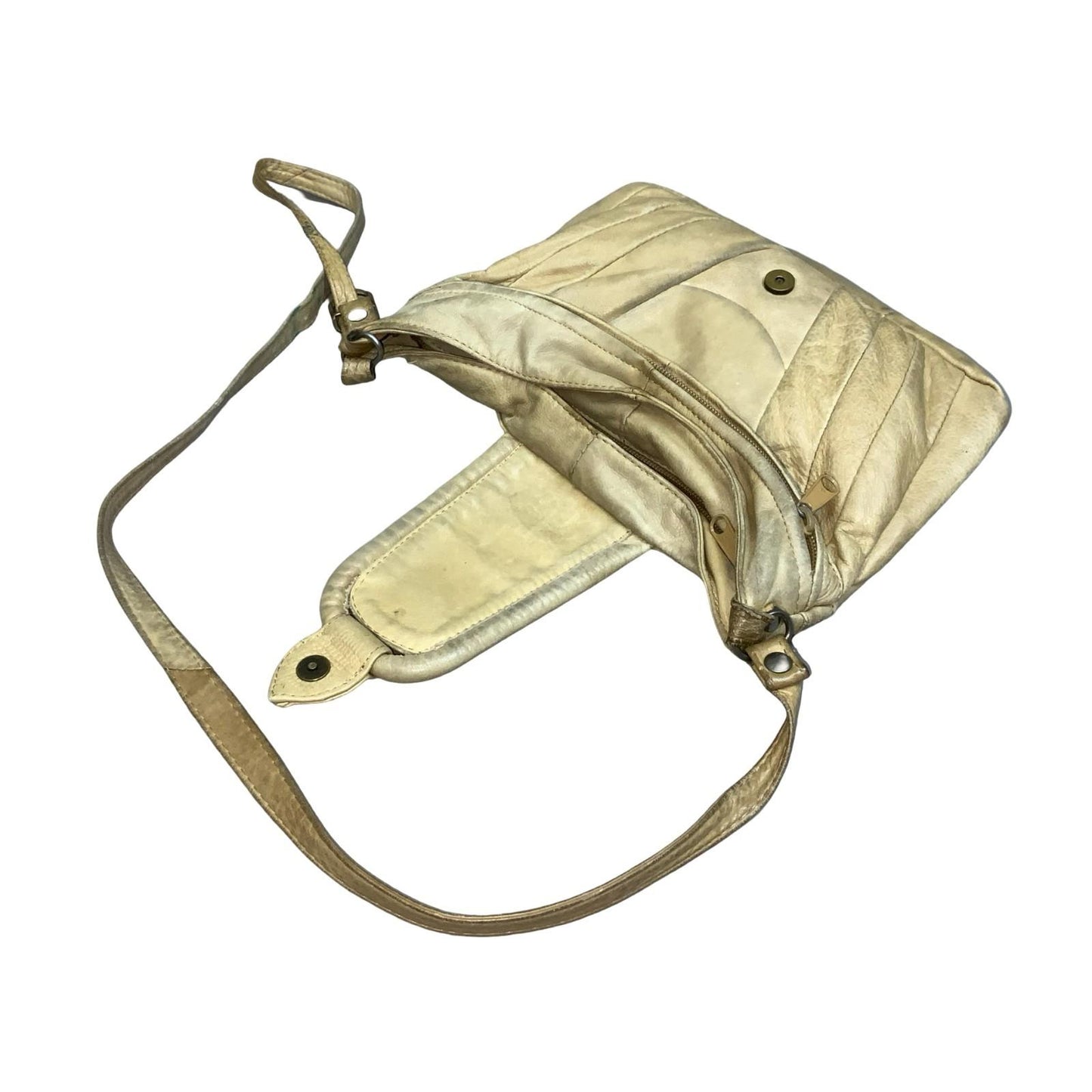 Vtg Beige Leather Patchwork Croc Embossed Casual Crossbody Hobo Handbag