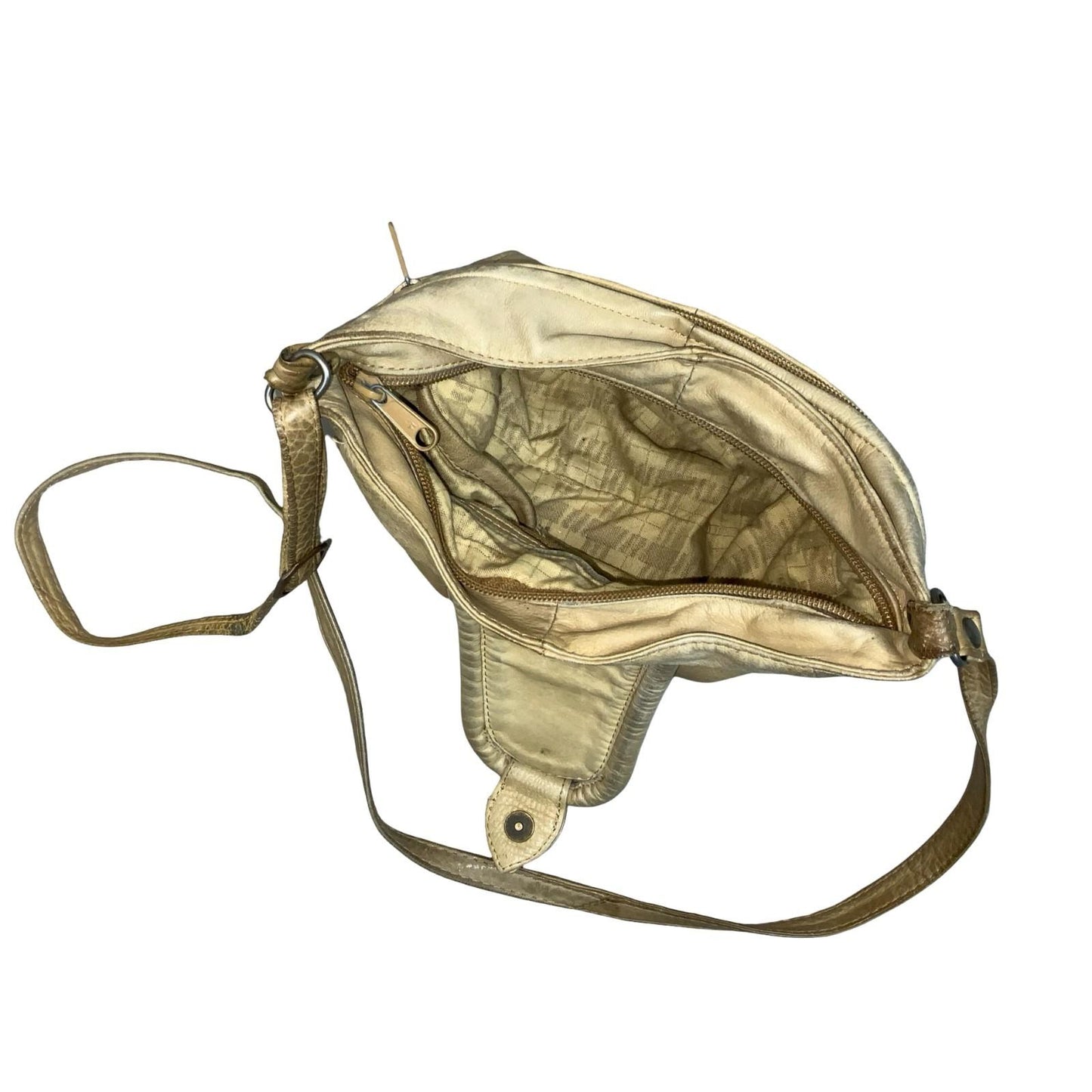 Vtg Beige Leather Patchwork Croc Embossed Casual Crossbody Hobo Handbag