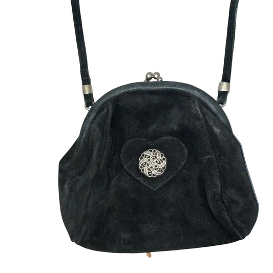 Vtg Bavarian W. German 'Teufel' Black Suede Crossbody Silver Ornate Handbag