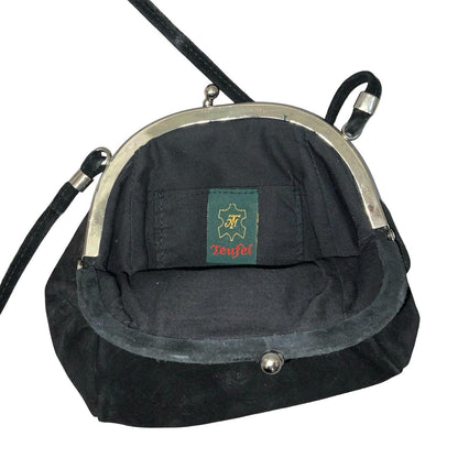 Vtg Bavarian W. German 'Teufel' Black Suede Crossbody Silver Ornate Handbag