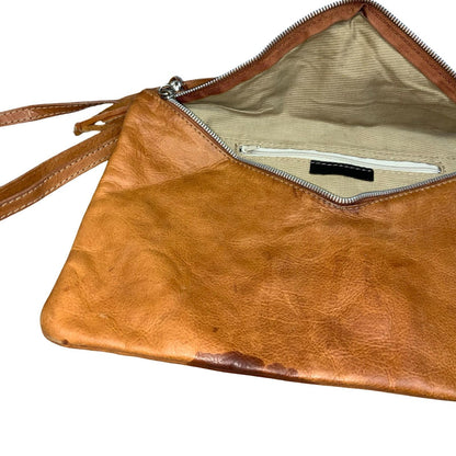 Vtg Light Brown Envelope Genuine Leather Tassel Crossbody Shoulder Clutch Bag