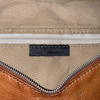 Vtg Light Brown Envelope Genuine Leather Tassel Crossbody Shoulder Clutch Bag