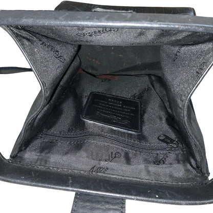 Vtg 'Fossil' Black Genuine Leather Croc Embossed Adjustable Shoulder Handbag