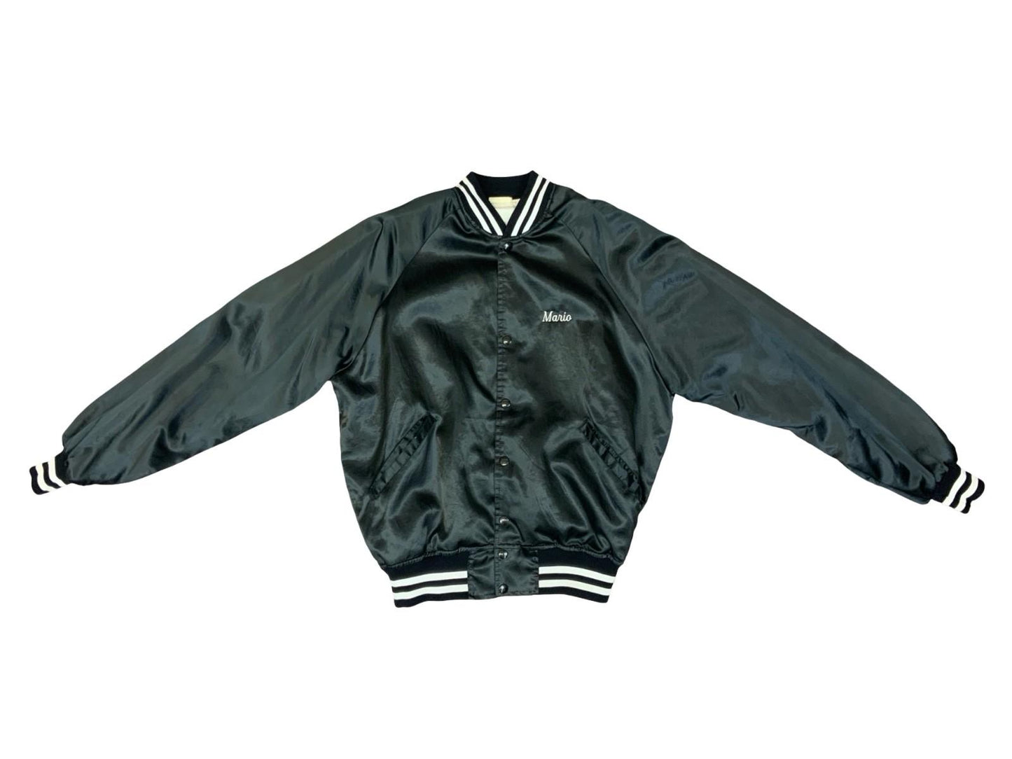 Vtg USA Black Mack Trucks Ohio Diesel Super Liner Trucker Silky Bomber Jacket L