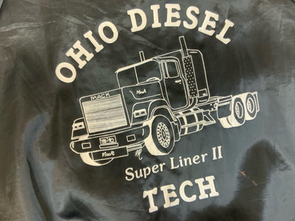 Vtg USA Black Mack Trucks Ohio Diesel Super Liner Trucker Silky Bomber Jacket L