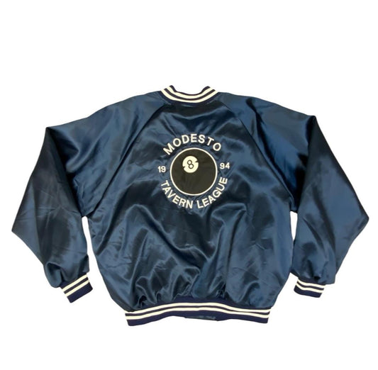 Vtg 1994 USA Modesto California Tavern League Pool Silky Nylon Bomber Jacket XXL