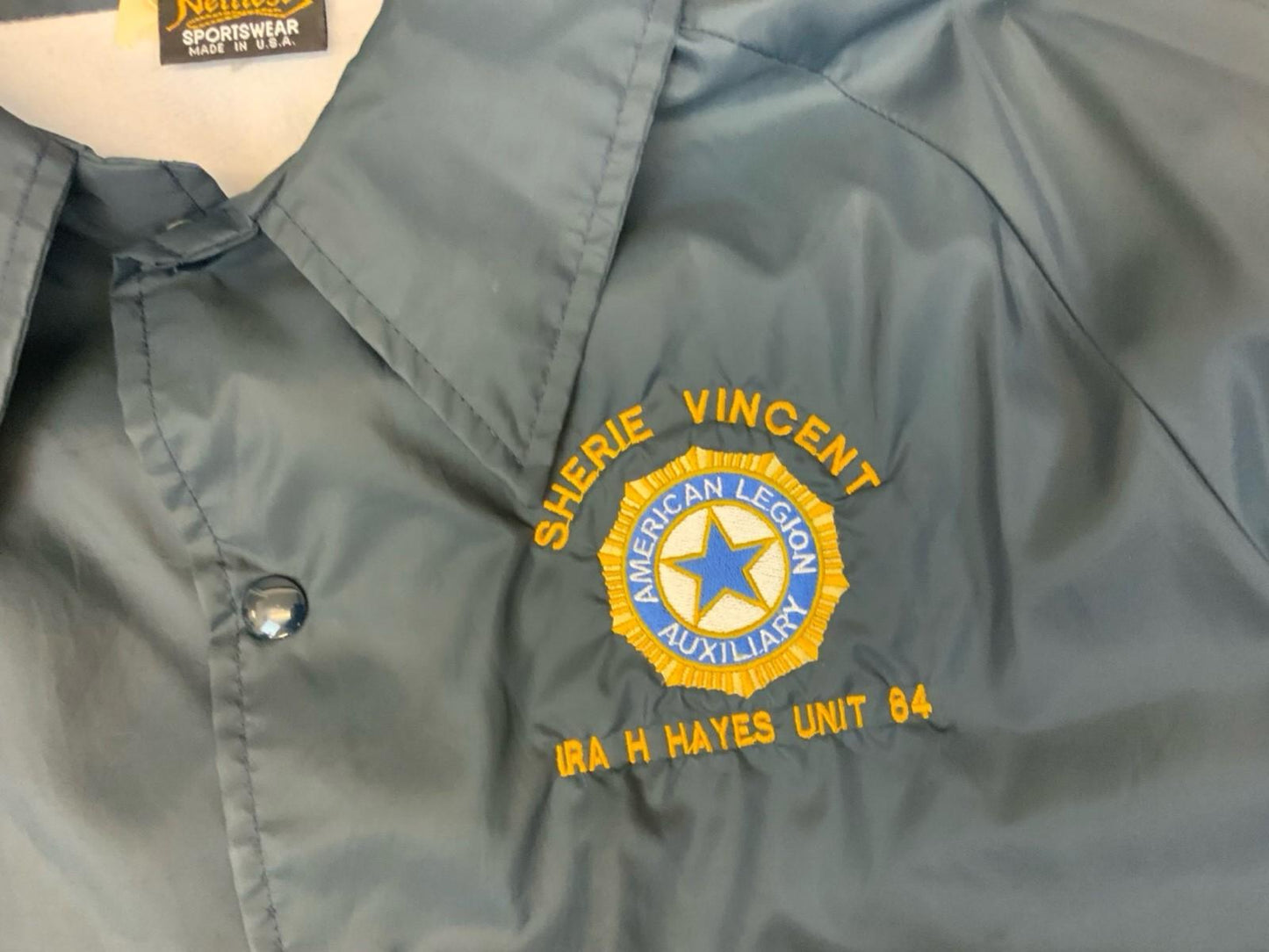 Vtg USA American Legion Auxillary Fire Service Silky Nylon Workwear Jacket L