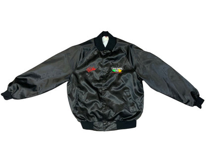 Vtg USA Blk Chad Little John Deere Motorsport Nascar Silky Nylon Bomber Jacket L