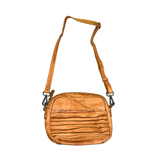 Vtg 'FREDsBRUDER' Brown Caramel Cognac Grained Cow Leather Textured Shoulder Bag