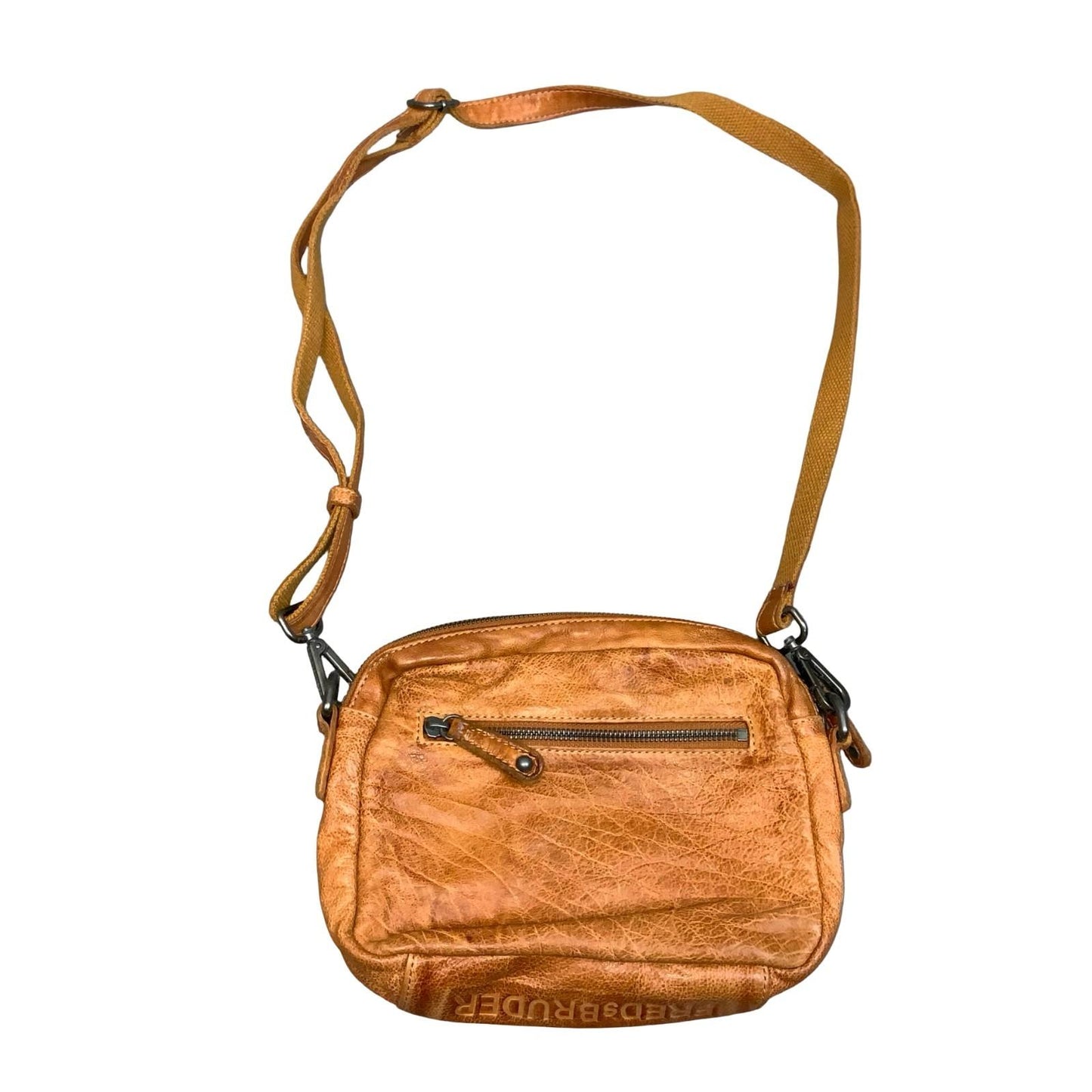 Vtg 'FREDsBRUDER' Brown Caramel Cognac Grained Cow Leather Textured Shoulder Bag