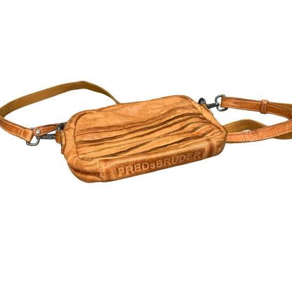 Vtg 'FREDsBRUDER' Brown Caramel Cognac Grained Cow Leather Textured Shoulder Bag