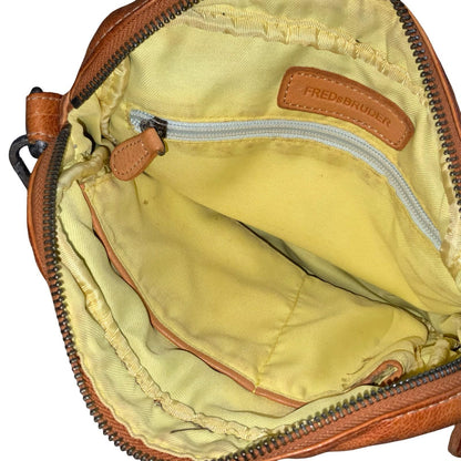 Vtg 'FREDsBRUDER' Brown Caramel Cognac Grained Cow Leather Textured Shoulder Bag