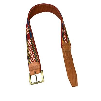 90s Brown Leather Multi-Colour Woven Aztek Southwestern Geometric Chunky Belt M