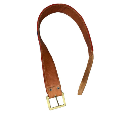 90s Brown Leather Multi-Colour Woven Aztek Southwestern Geometric Chunky Belt M