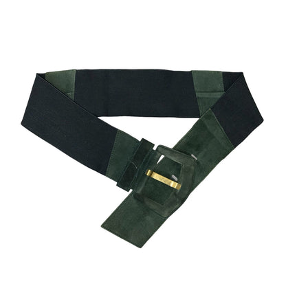 Vtg Y2K Green Black Suede Elastic Grunge Statement Adjustable Waist Belt M UK 16