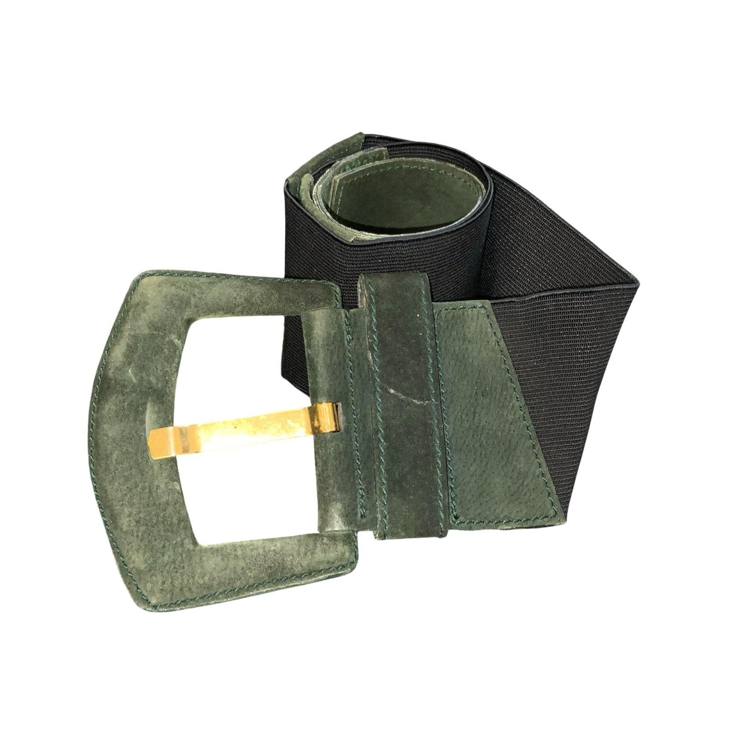 Vtg Y2K Green Black Suede Elastic Grunge Statement Adjustable Waist Belt M UK 16