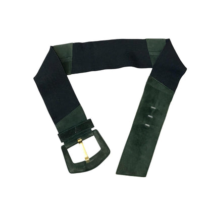 Vtg Y2K Green Black Suede Elastic Grunge Statement Adjustable Waist Belt M UK 16